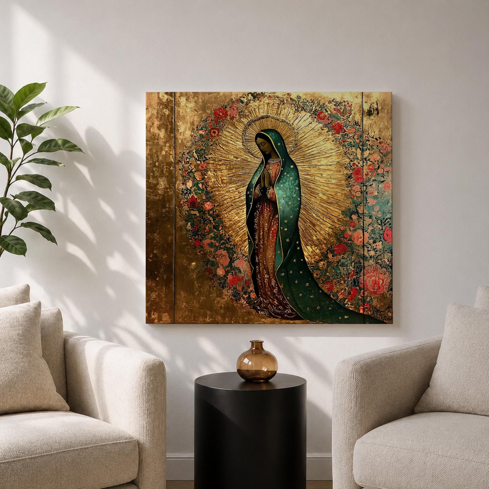 Our Lady of Guadalupe Wall Art La Morenita Framed Canvas Antique Catholic Home Decor