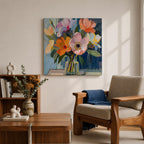 Flower Bouquet Wall Art Vase Flowers Framed Canvas Impasto Botanical Boho Home Decor