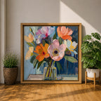 Flower Bouquet Wall Art Vase Flowers Framed Canvas Impasto Botanical Boho Home Decor