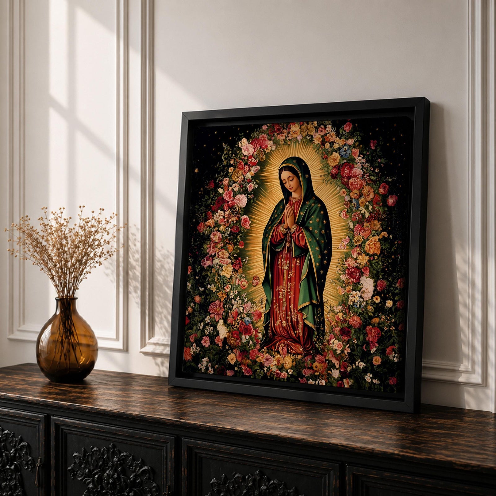 Our Lady of Guadalupe Wall Art La Morenita Framed Canvas Catholic Home Decor