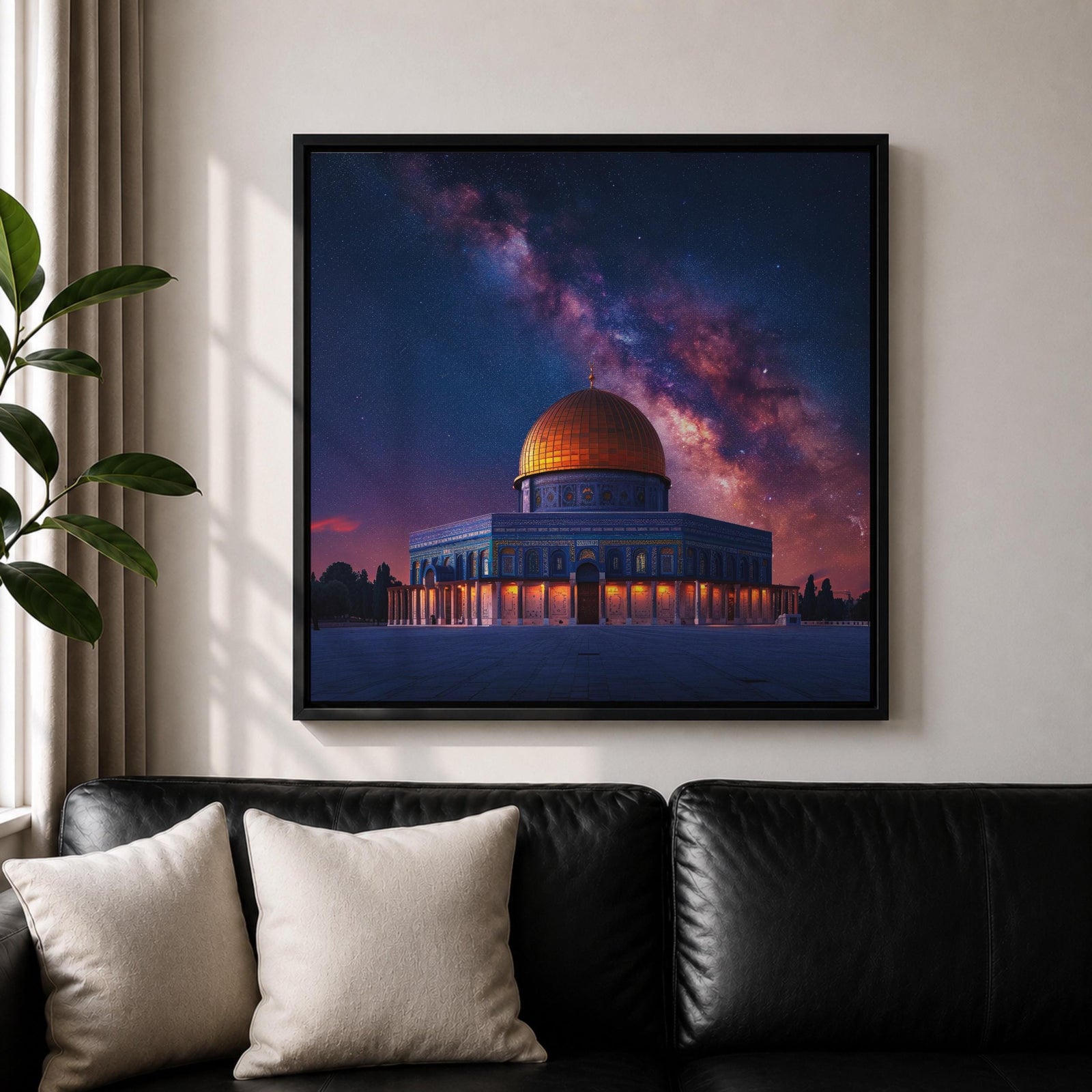 Dome of the Rock Wall Art Night Sky Framed Canvas Jerusalem Islamic Mosque Decor