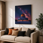 Dome of the Rock Wall Art Night Sky Framed Canvas Jerusalem Islamic Mosque Decor