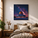 Dome of the Rock Wall Art Night Sky Framed Canvas Jerusalem Islamic Mosque Decor