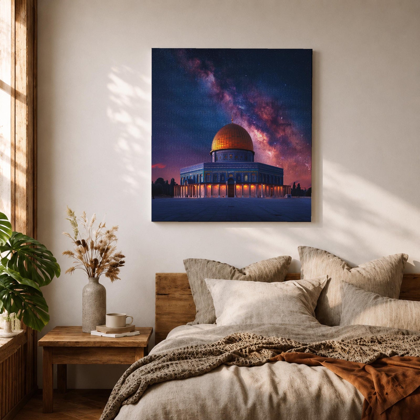 Dome of the Rock Wall Art Night Sky Framed Canvas Jerusalem Islamic Mosque Decor