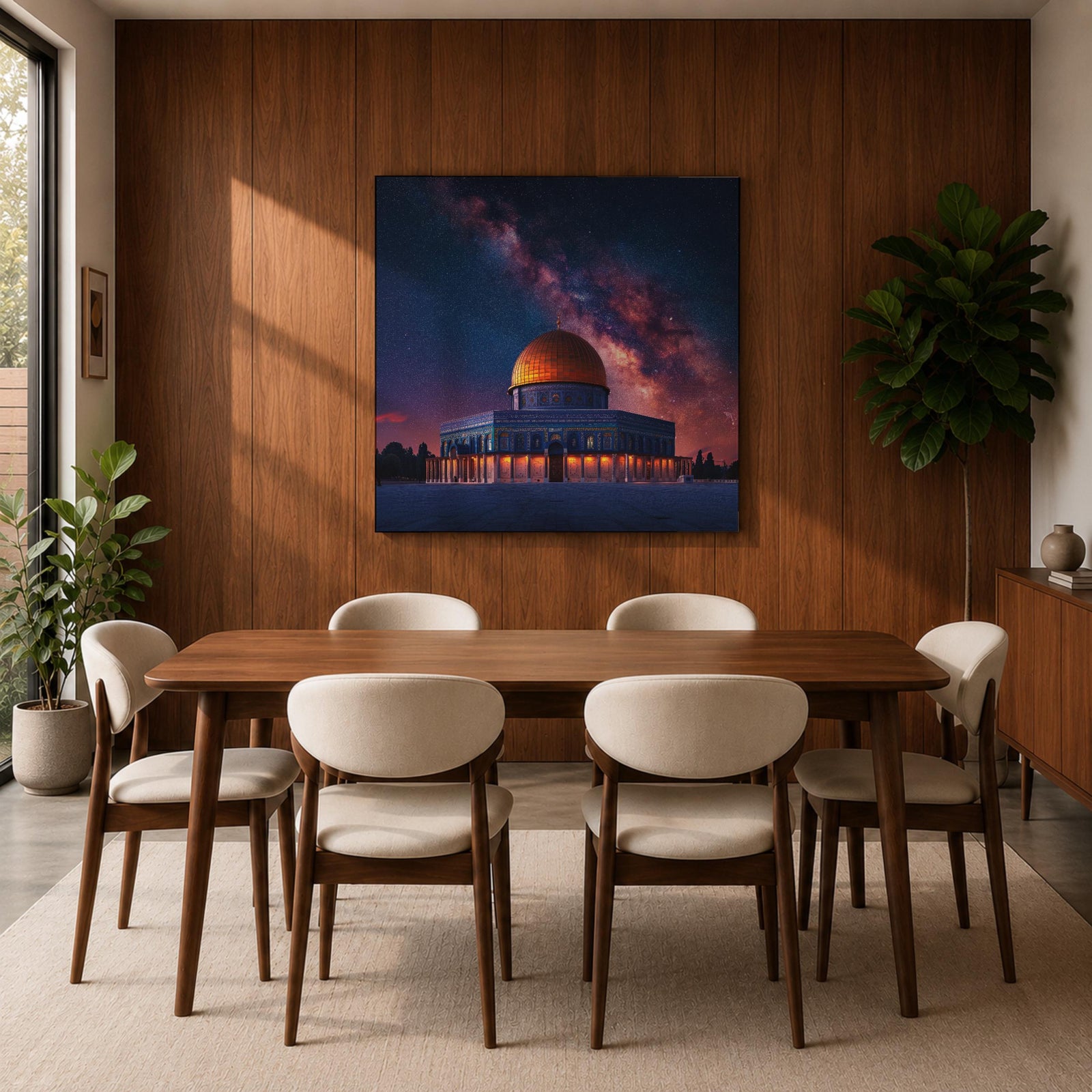 Dome of the Rock Wall Art Night Sky Framed Canvas Jerusalem Islamic Mosque Decor