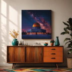 Dome of the Rock Wall Art Night Sky Framed Canvas Jerusalem Islamic Mosque Decor