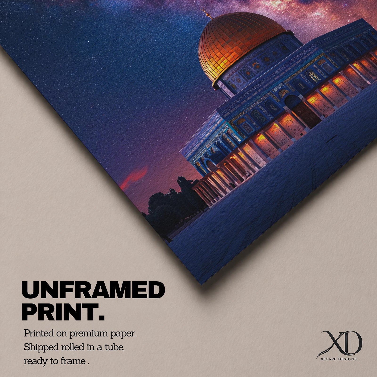 Dome of the Rock Wall Art Night Sky Framed Canvas Jerusalem Islamic Mosque Decor