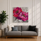 Peony Wall Art Garden Flower Framed Canvas Stained Glass Botanical Boho Home Decor