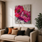 Peony Wall Art Garden Flower Framed Canvas Stained Glass Botanical Boho Home Decor