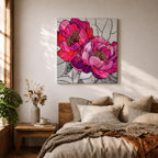 Peony Wall Art Garden Flower Framed Canvas Stained Glass Botanical Boho Home Decor