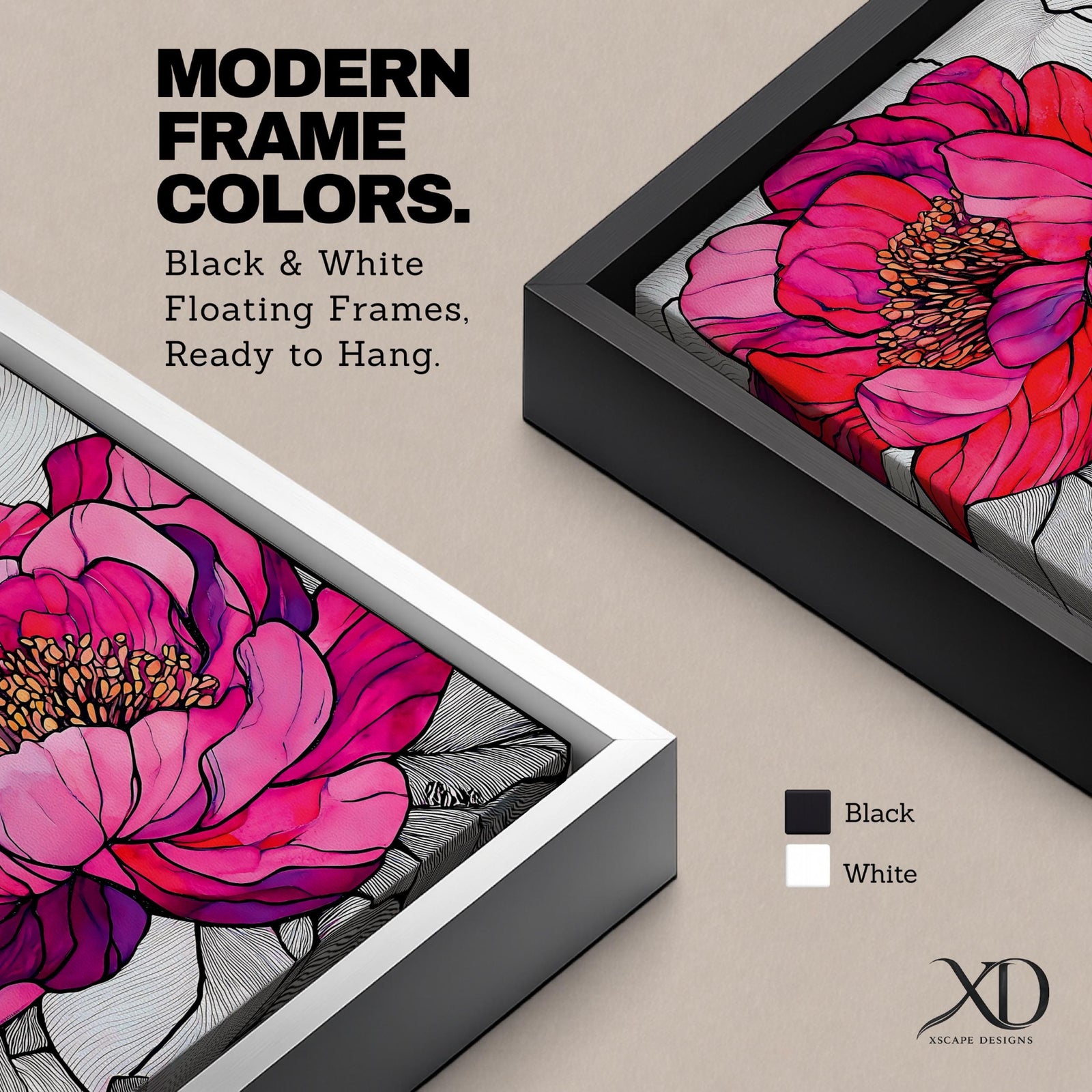 Peony Wall Art Garden Flower Framed Canvas Stained Glass Botanical Boho Home Decor