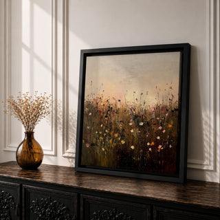 Wildflower Meadow Wall Art Flower Field Framed Canvas Impasto Rustic Farmhouse Cottage Home Decor