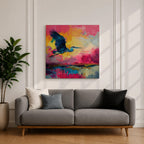 Flying Heron Wall Art Egret Bird Framed Canvas Coastal Wildlife Marsh Rustic Home Decor