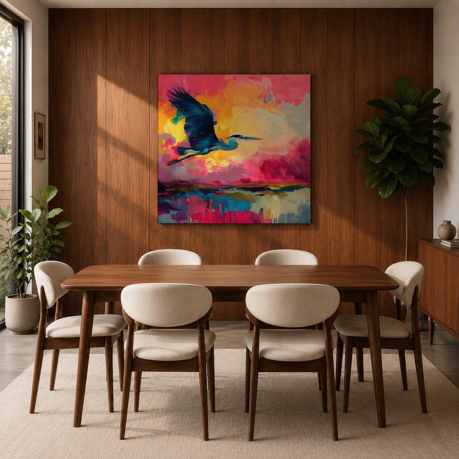 Flying Heron Wall Art Egret Bird Framed Canvas Coastal Wildlife Marsh Rustic Home Decor