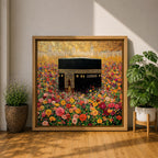 Kaaba Wall Art Floral Garden Framed Canvas Masjid al Haram Mecca Islamic Home Decor