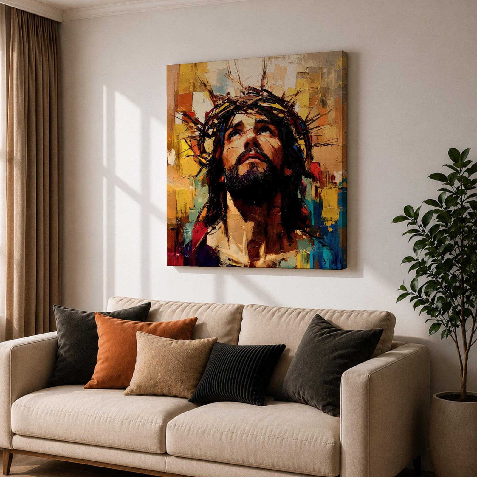 Jesus Crown of Thorns Wall Art Passion of Christ Framed Canvas Christian Home Decor