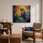 Parrot Wall Art Macaw Framed Canvas Exotic Bird Tropical Impasto Boho Home Decor