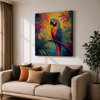 Parrot Wall Art Macaw Framed Canvas Exotic Bird Tropical Impasto Boho Home Decor