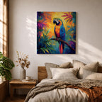 Parrot Wall Art Macaw Framed Canvas Exotic Bird Tropical Impasto Boho Home Decor