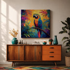 Parrot Wall Art Macaw Framed Canvas Exotic Bird Tropical Impasto Boho Home Decor