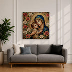 Virgin Mary and Child Wall Art Blessed Mother Framed Canvas Mosaic Catholic Home Decor