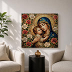 Virgin Mary and Child Wall Art Blessed Mother Framed Canvas Mosaic Catholic Home Decor