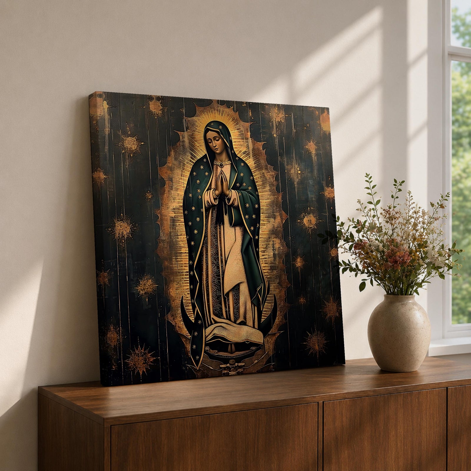 Our Lady of Guadalupe Wall Art La Morenita Framed Canvas Mexican Catholic Home Decor