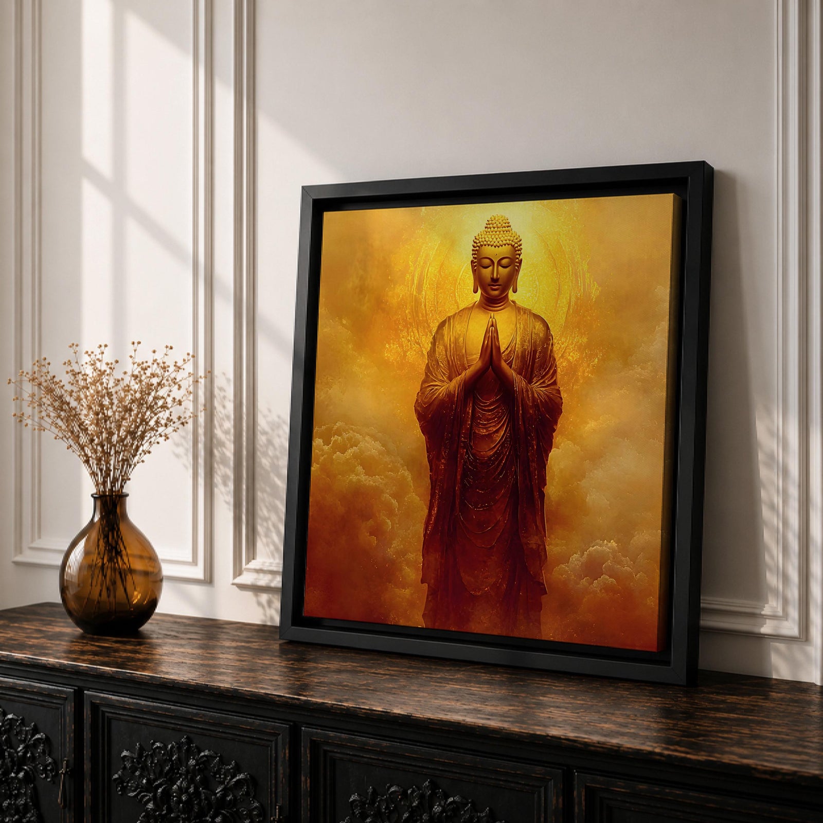 Buddha Wall Art Tathagata Framed Canvas Meditation Zen Buddhist Vintage Rustic Home Decor