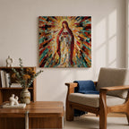Sacred Heart of Mary Wall Art Blessed Mother Framed Canvas Mosaic Catholic Home Decor