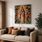 Sacred Heart of Mary Wall Art Blessed Mother Framed Canvas Mosaic Catholic Home Decor