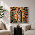 Sacred Heart of Mary Wall Art Blessed Mother Framed Canvas Mosaic Catholic Home Decor