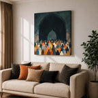 Islamic Prayer Wall Art Mosque Worshippers Framed Canvas Salah Muslim Mosque Home Decor