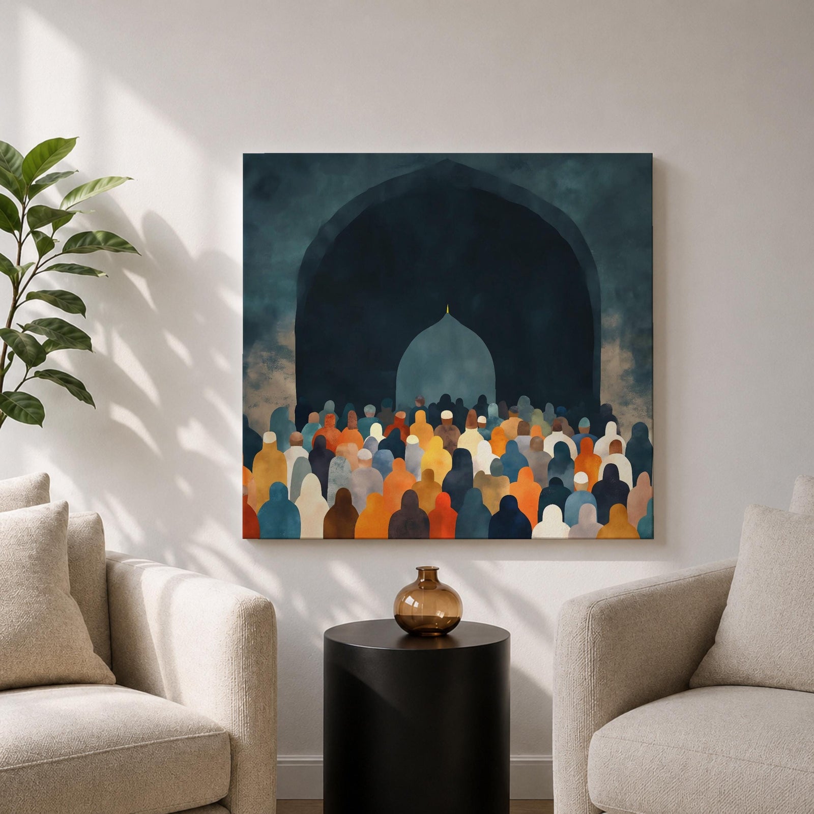 Islamic Prayer Wall Art Mosque Worshippers Framed Canvas Salah Muslim Mosque Home Decor