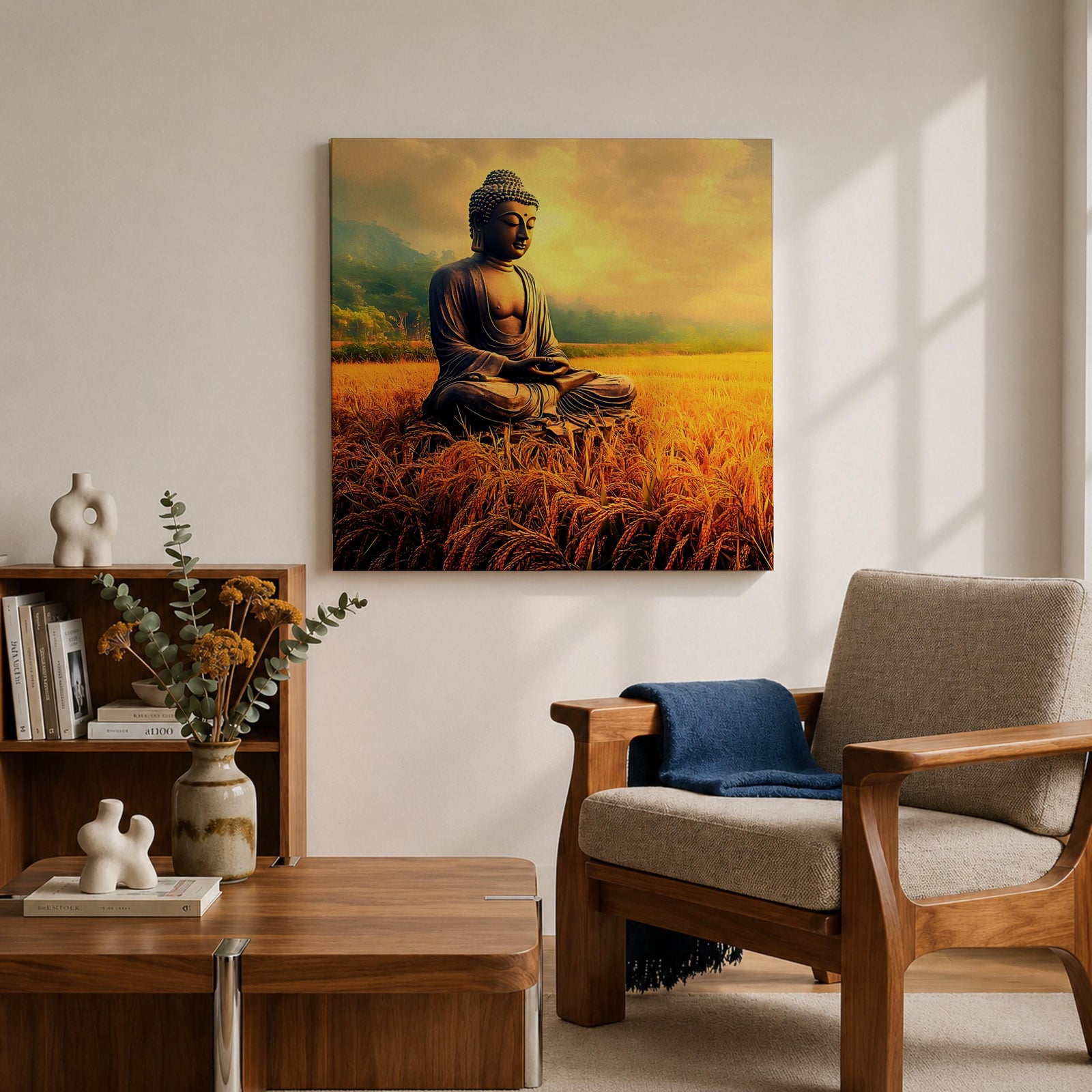 Buddha Wall Art Siddhartha Framed Canvas Meditation Zen Buddhist Rustic Nature Home Decor