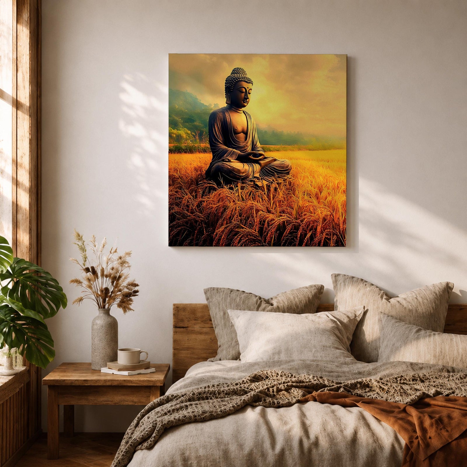 Buddha Wall Art Siddhartha Framed Canvas Meditation Zen Buddhist Rustic Nature Home Decor