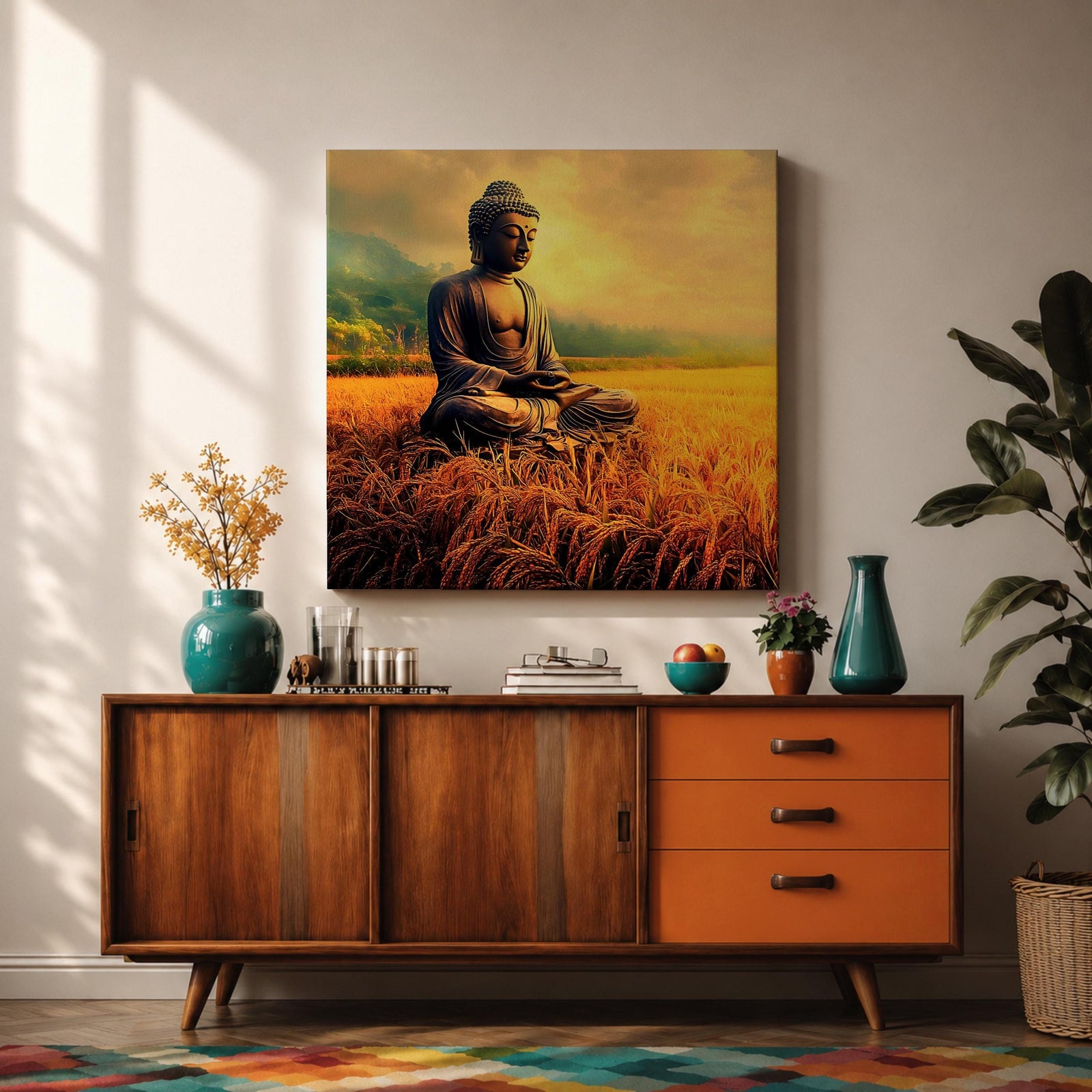 Buddha Wall Art Siddhartha Framed Canvas Meditation Zen Buddhist Rustic Nature Home Decor