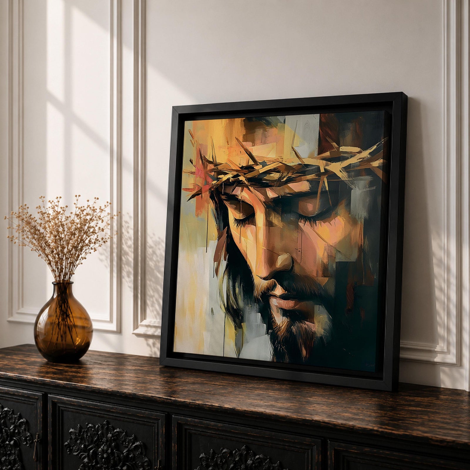 Jesus Crown of Thorns Wall Art Passion of Christ Framed Canvas Christian Home Decor