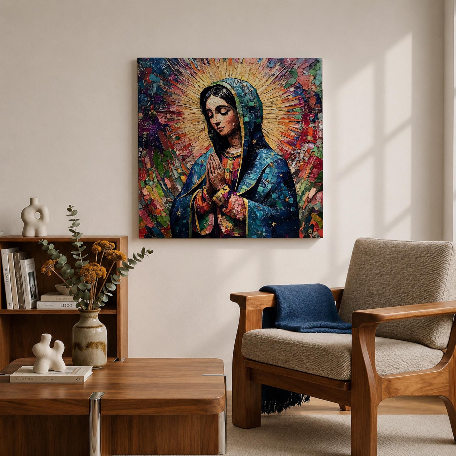Our Lady of Guadalupe Wall Art La Morenita Framed Canvas Mosaic Mexican Catholic Decor