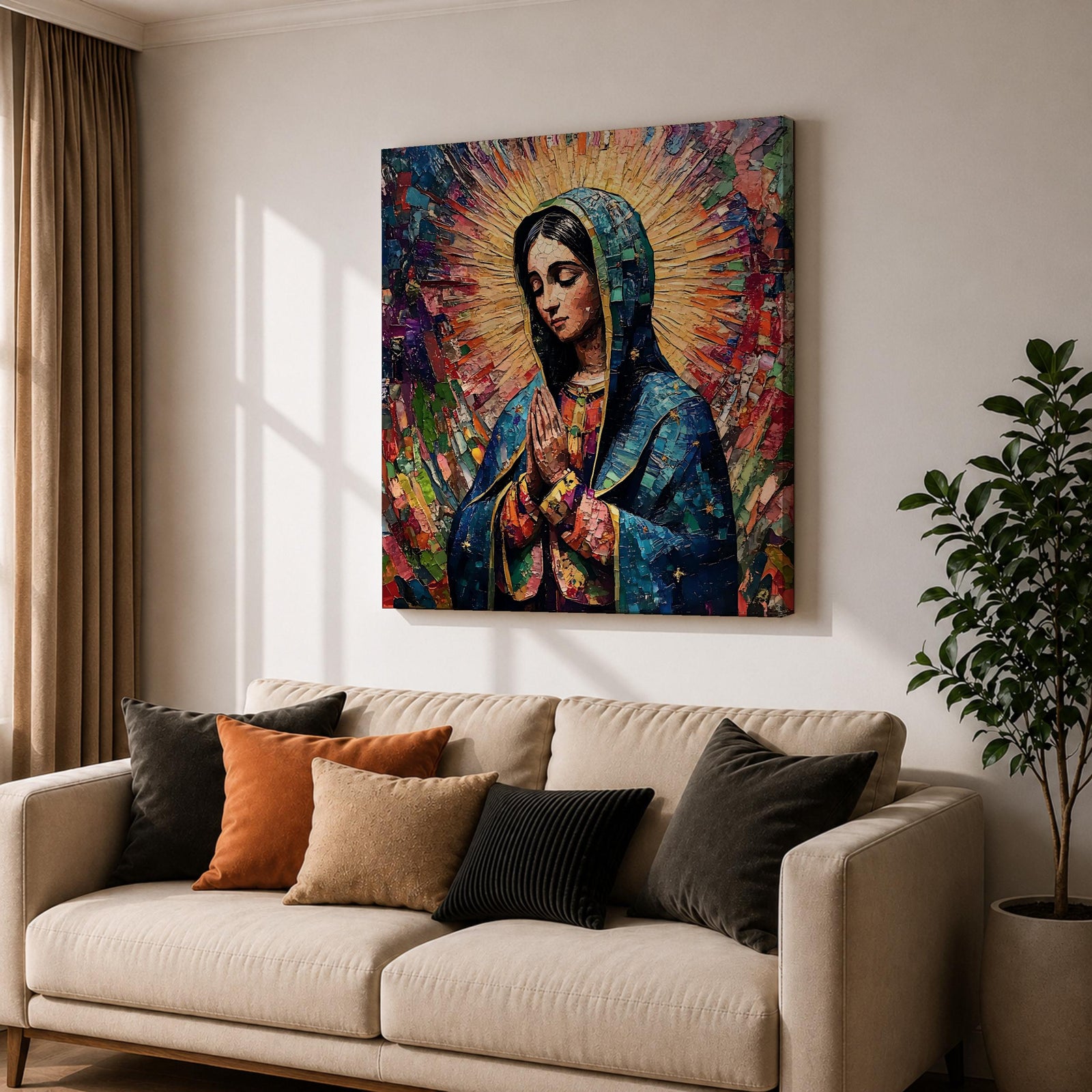 Our Lady of Guadalupe Wall Art La Morenita Framed Canvas Mosaic Mexican Catholic Decor