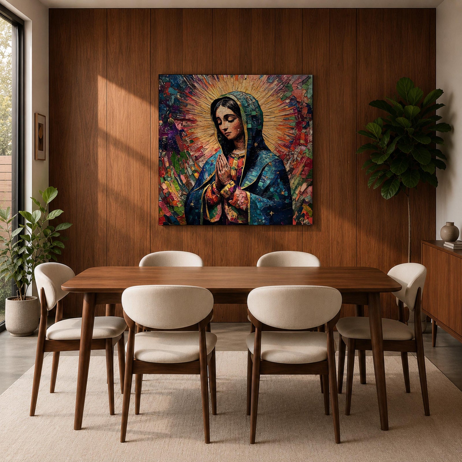 Our Lady of Guadalupe Wall Art La Morenita Framed Canvas Mosaic Mexican Catholic Decor