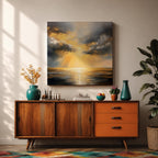 Golden Sun Wall Art Radiant Ocean Framed Canvas Sunbeams Seascape Minimalist Home Decor