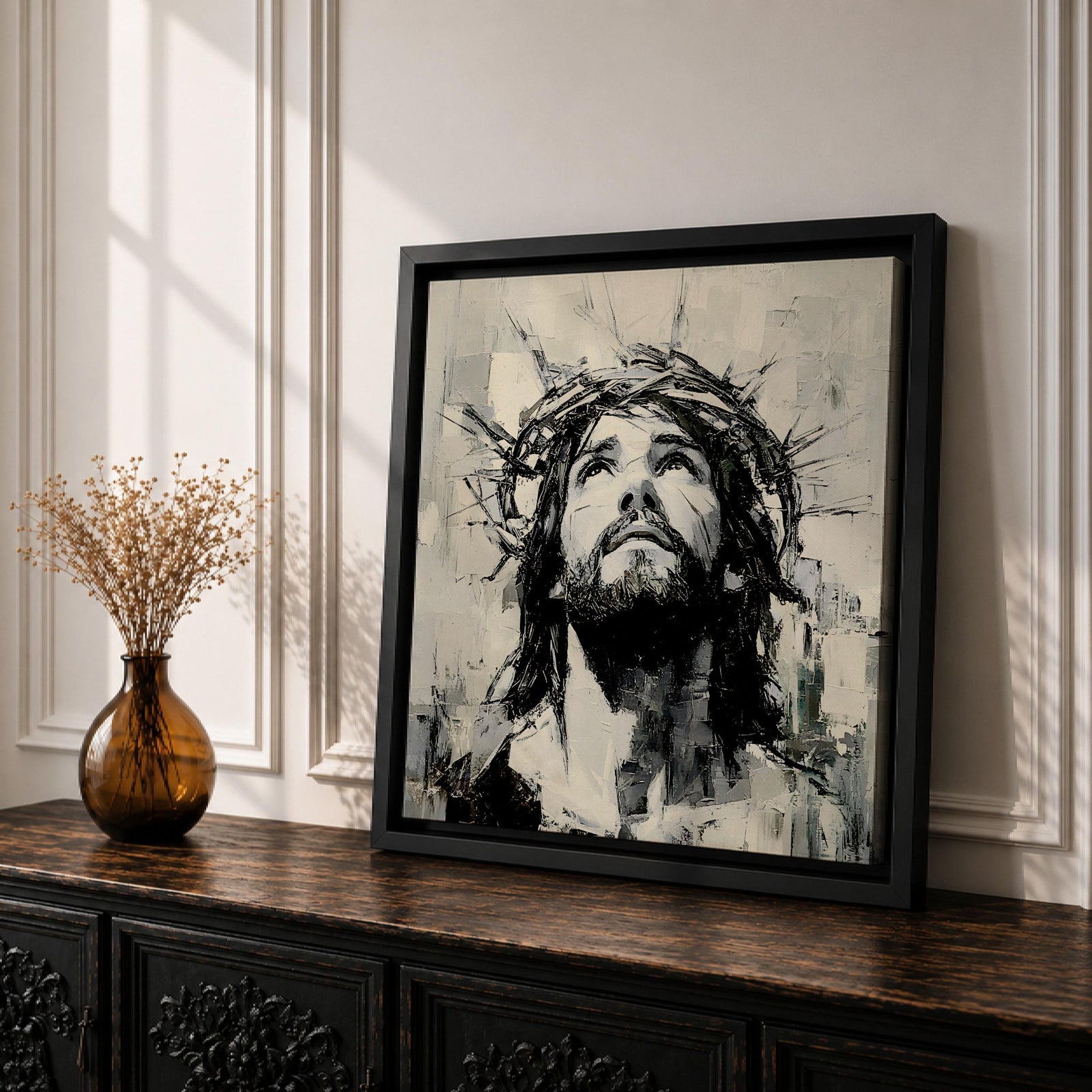 Jesus Crown of Thorns Wall Art Passion of Christ Framed Canvas Christian Home Decor
