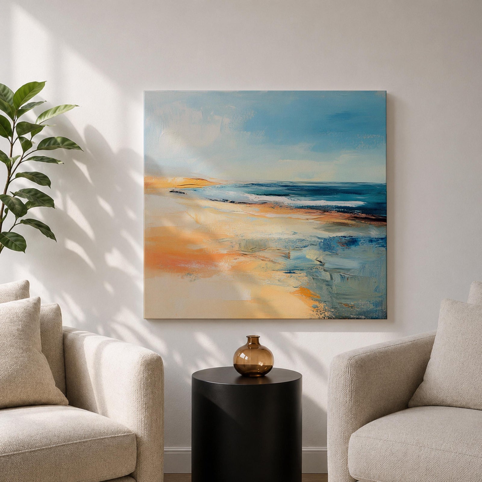 Coastal Ocean Wall Art Seaside Shoreline Framed Canvas Beach Abstract Rustic Home Decor