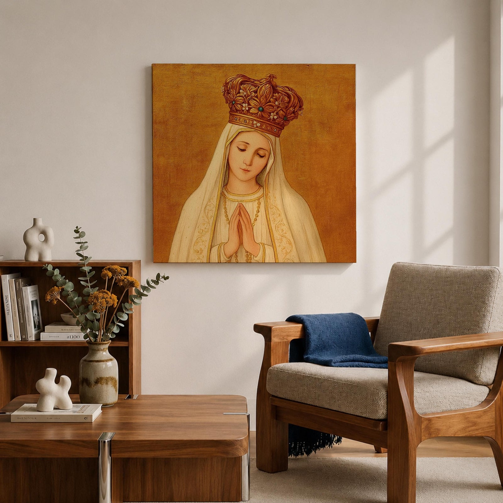 Our Lady of Fatima Wall Art Virgin Mary Framed Canvas Catholic Home Decor
