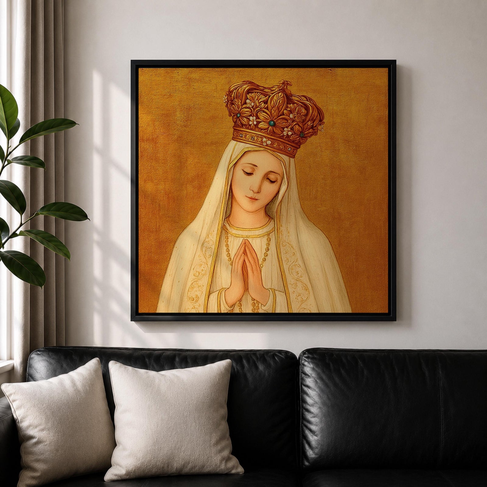 Our Lady of Fatima Wall Art Virgin Mary Framed Canvas Catholic Home Decor
