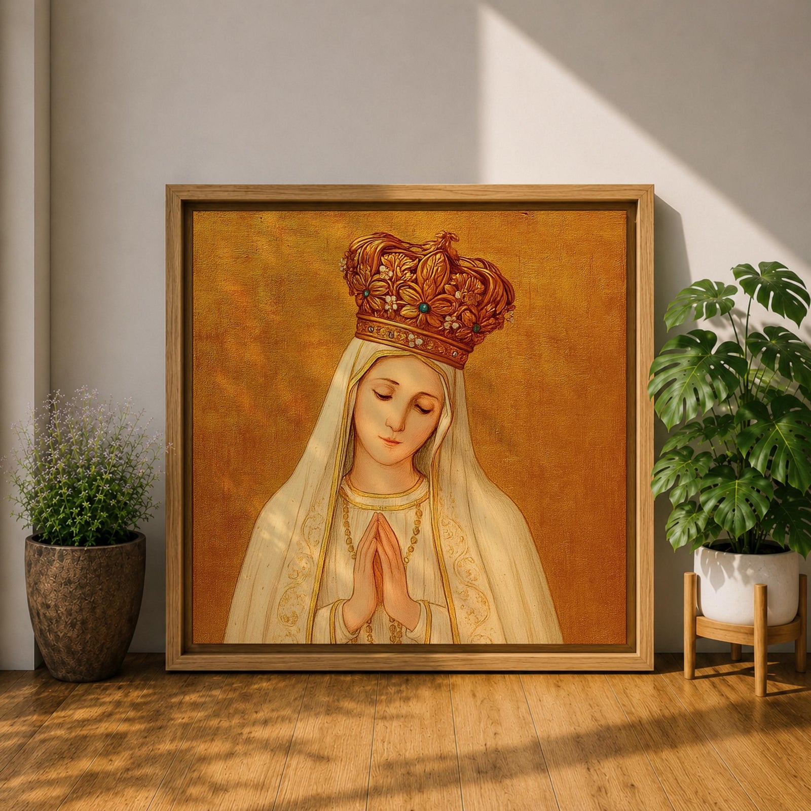 Our Lady of Fatima Wall Art Virgin Mary Framed Canvas Catholic Home Decor