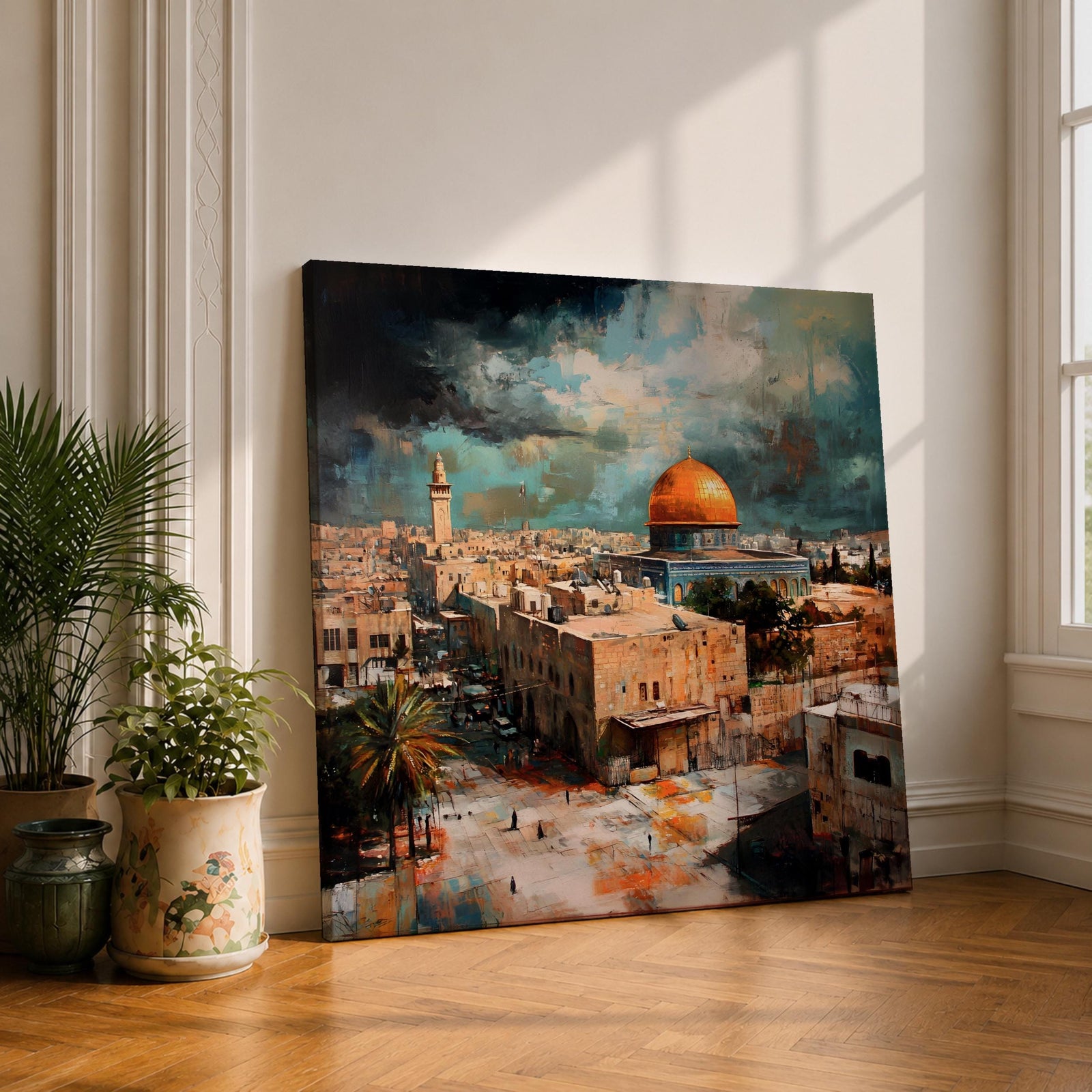 Masjid Al Aqsa Wall Art City Skyline Framed Canvas Jerusalem Mosque Vintage Islamic Decor