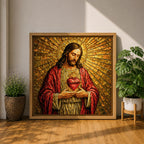 Jesus Christ Wall Art Sacred Heart Framed Canvas Christian Prayer Stained Glass Home Decor
