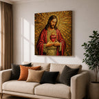 Jesus Christ Wall Art Sacred Heart Framed Canvas Christian Prayer Stained Glass Home Decor