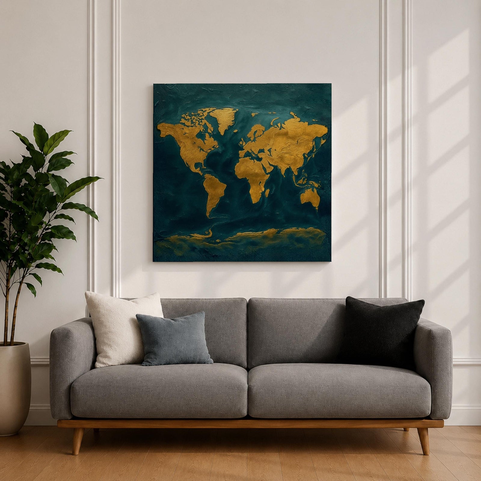 World Map Wall Art Global Atlas Framed Canvas Travel Modern Adventure Office Decor